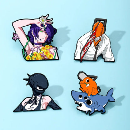 Chainsaw Man Reze Arc Brooch Set - 4pcs Anime Cosplay Metal Pins & Bag Accessories