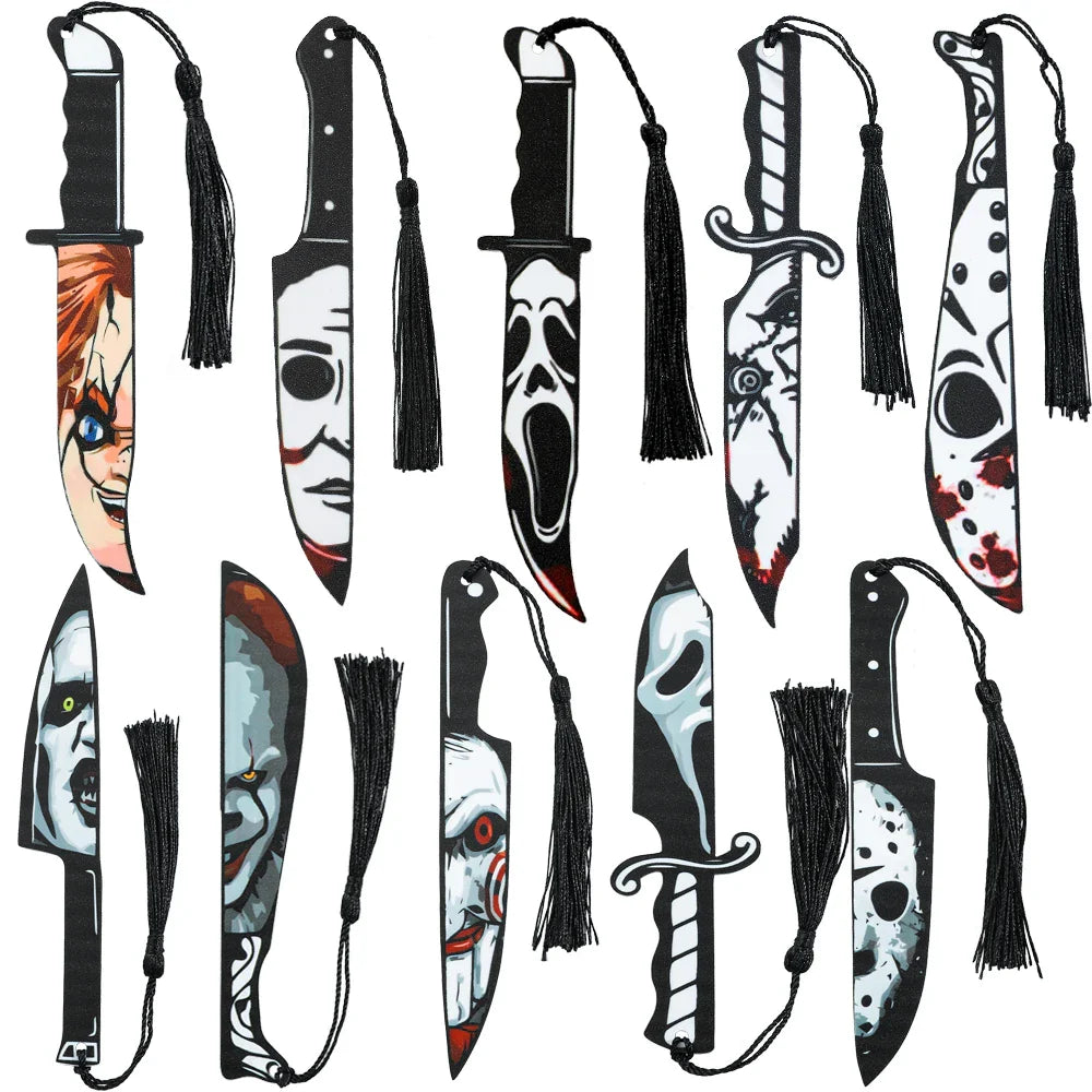 Horror Movie Fan Bookmark — Knife-Shaped Acrylic Bookmark with Tassel for Study & Reading
