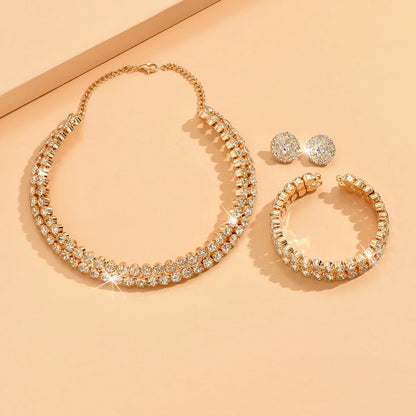 Women's Minimalist Jewelry Set - 4-Piece Necklace, Earrings & Bracelet Party Accessory Collection
