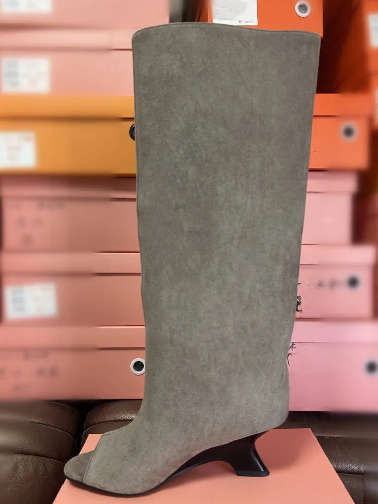 Women’s Knee-High Open Toe Boots 34-44 - 2026 Spring/Summer Chunky High Heel Fashion Boots