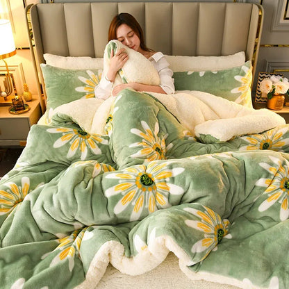 Winter Bedding Thick Quilt – Warm Flannel Fleece Comforter, Thickened Duvet Set for Cold Nights