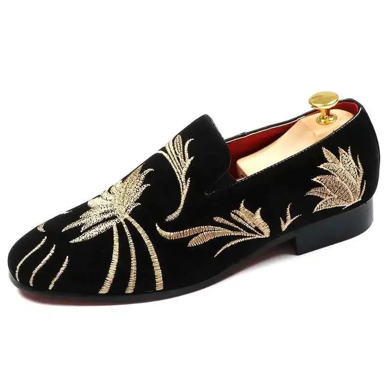 Men's Suede Leather Loafers - Luxury Embroidered Moccasins for Party & Wedding