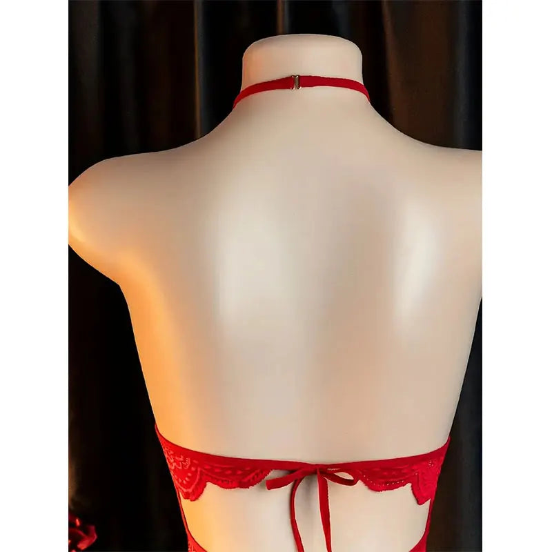 Front Clasp Lace Lingerie Set - Deep V Crotchless Corset Bra & Sexy Hollow Baby Doll Dress