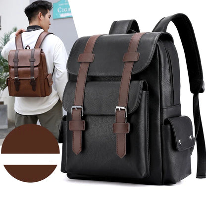 Men’s PU Leather Backpack - Large Laptop Bag Casual School Travel Backpack for Teen Boys