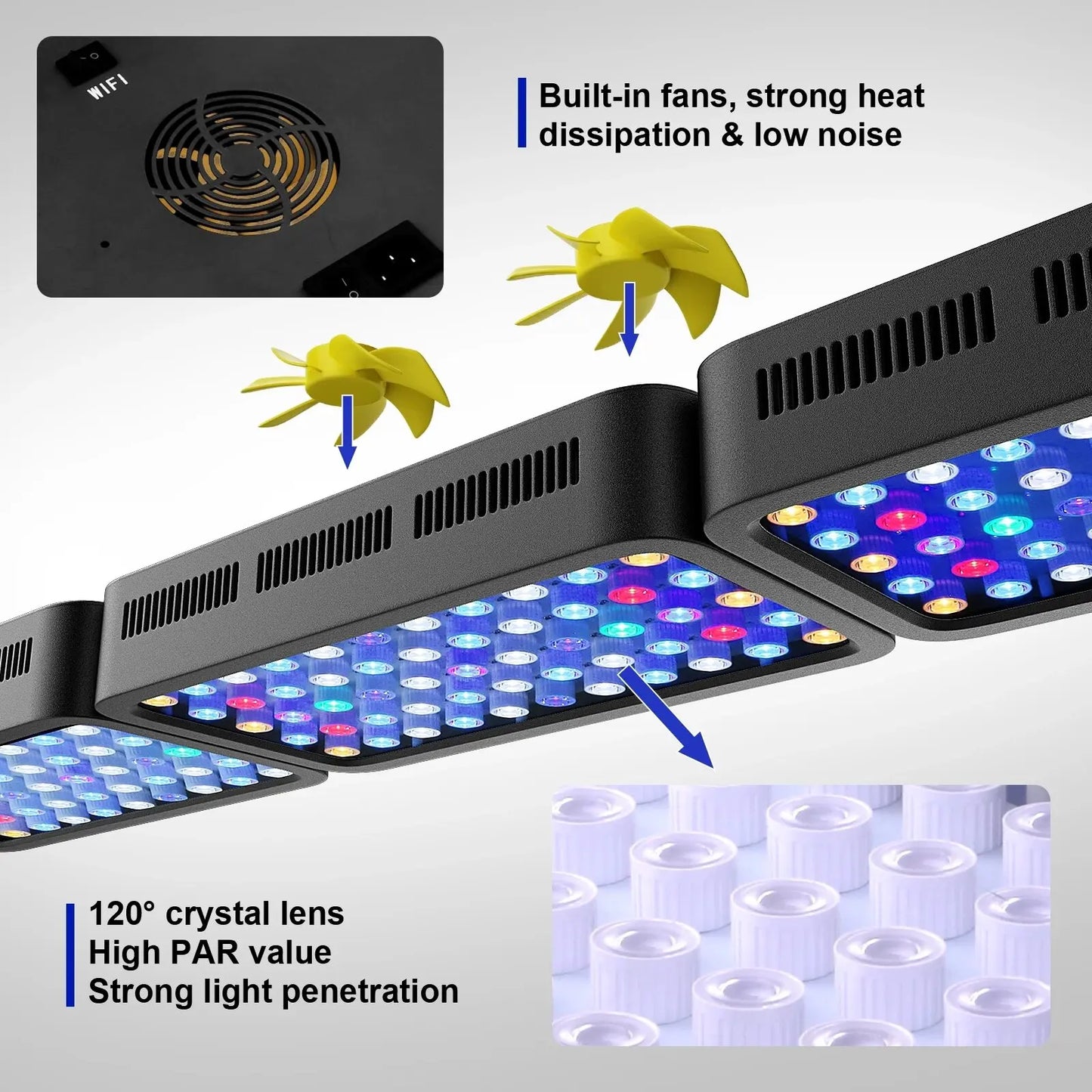 165W Smart Aquarium LED Light - WiFi App Controlled Dimmable 3-Channel Fish & Coral Reef Tank Lamp