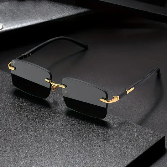 Rimless Rectangle Sunglasses – Unisex Small Square Fashion Shades, Lightweight UV Protection for Summer Travel