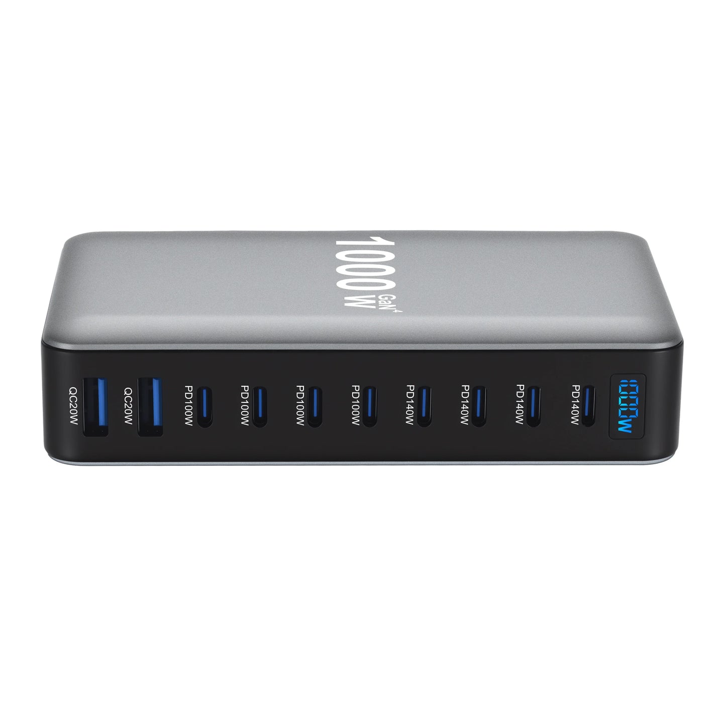 1000W 10-Port GaN Desktop Charger – 140W PD Fast Charging for MacBook Pro, 100W for Phone & Tablet, Multi-Port USB Hub Station