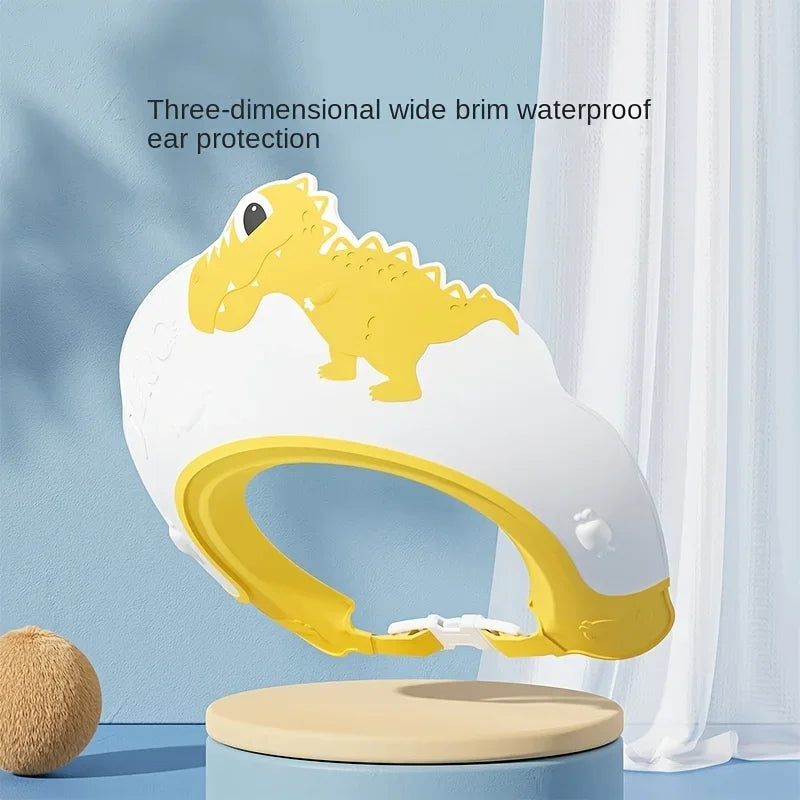 Baby Waterproof Shampoo Cap - Soft Rubber Adjustable Hair Wash Hat with Ear Protection & Dinosaur Design