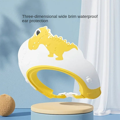 Baby Waterproof Shampoo Cap - Soft Rubber Adjustable Hair Wash Hat with Ear Protection & Dinosaur Design