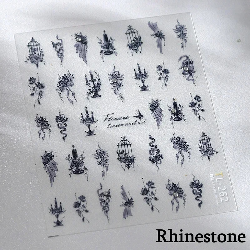 5D Gold Stamped Nail Art Stickers - Silver Sun Stars Snake Chinese Style Self-Adhesive Manicure Decals