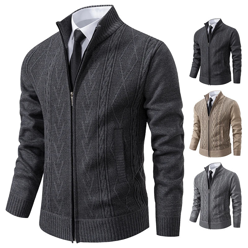 Men's Autumn Winter Cashmere Knit Sweater Coat - Padded Warm Casual Pullover Jacket