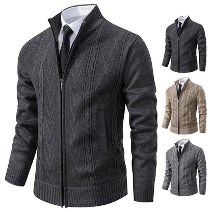 Men's Autumn Winter Cashmere Knit Sweater Coat - Padded Warm Casual Pullover Jacket