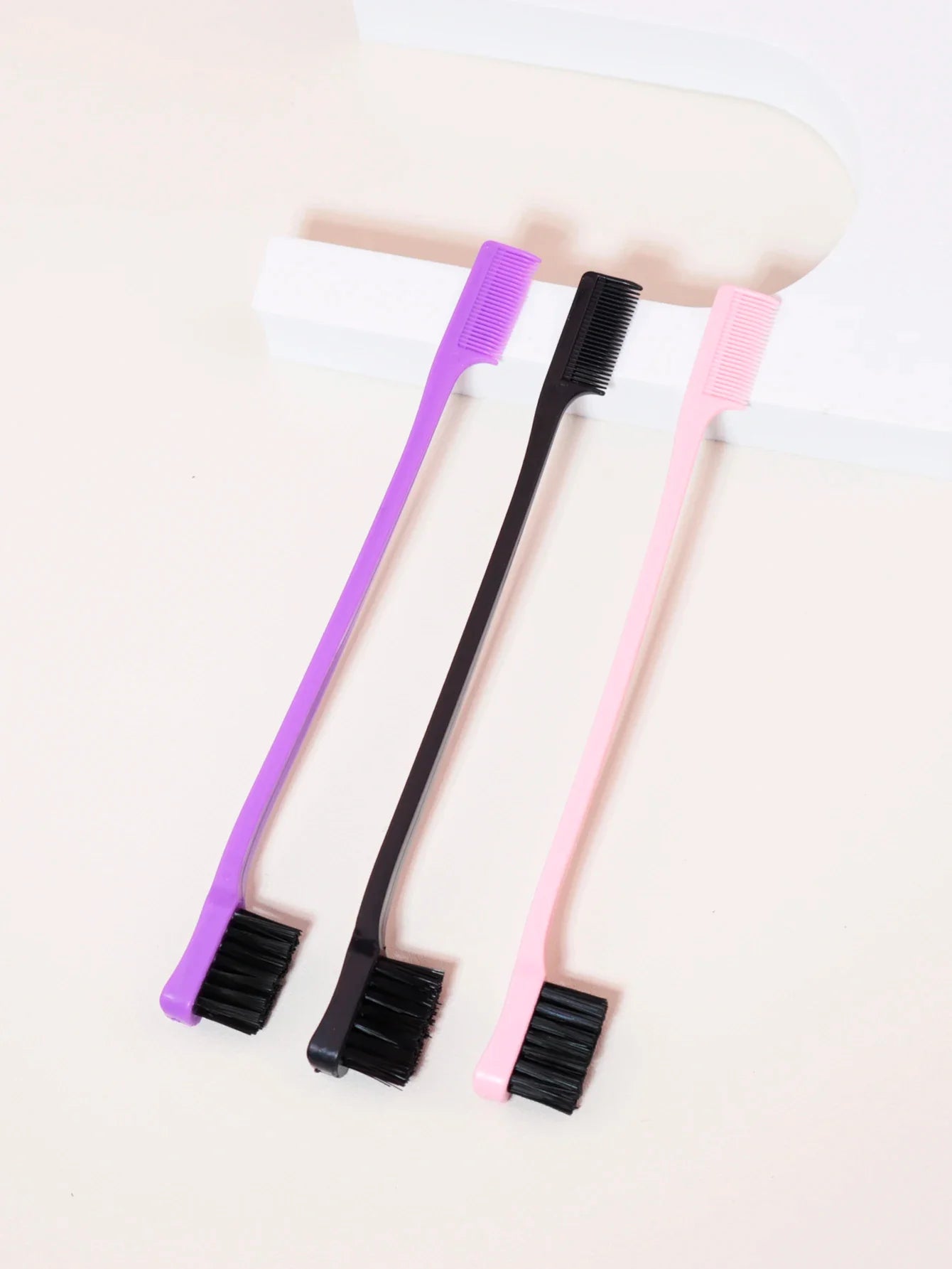 3PCS Hair Styling Tool Set – Double-Sided Edge Control Brush, Eyebrow Comb, Back Brush for Real Hair Wigs