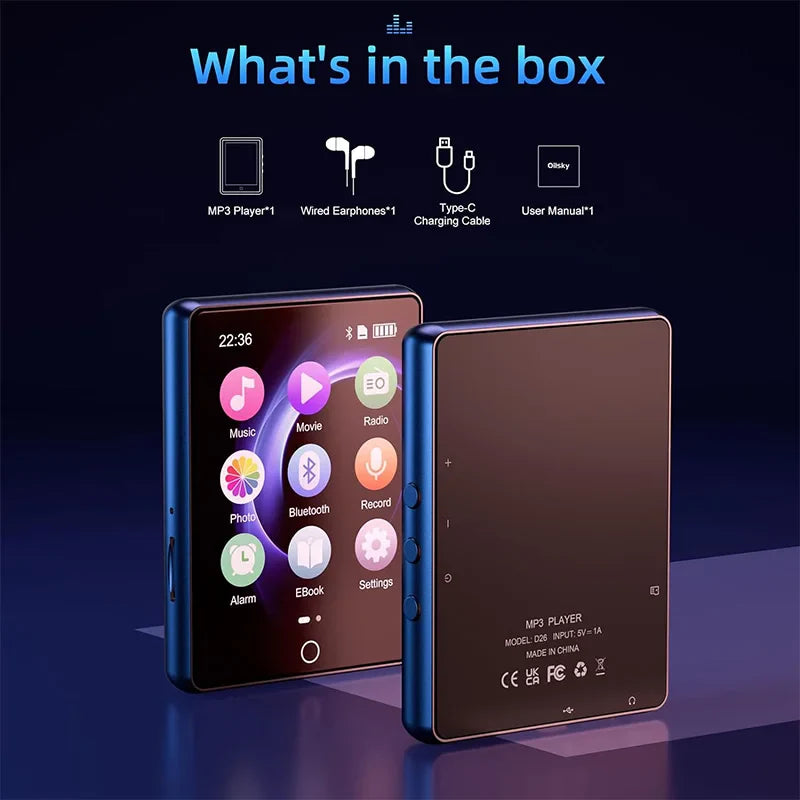 32GB Bluetooth 5.0 MP3 Player - 2.8 Inch Touch Screen, HiFi Music, FM Radio, Speaker, Recorder, EBook & Picture Viewer