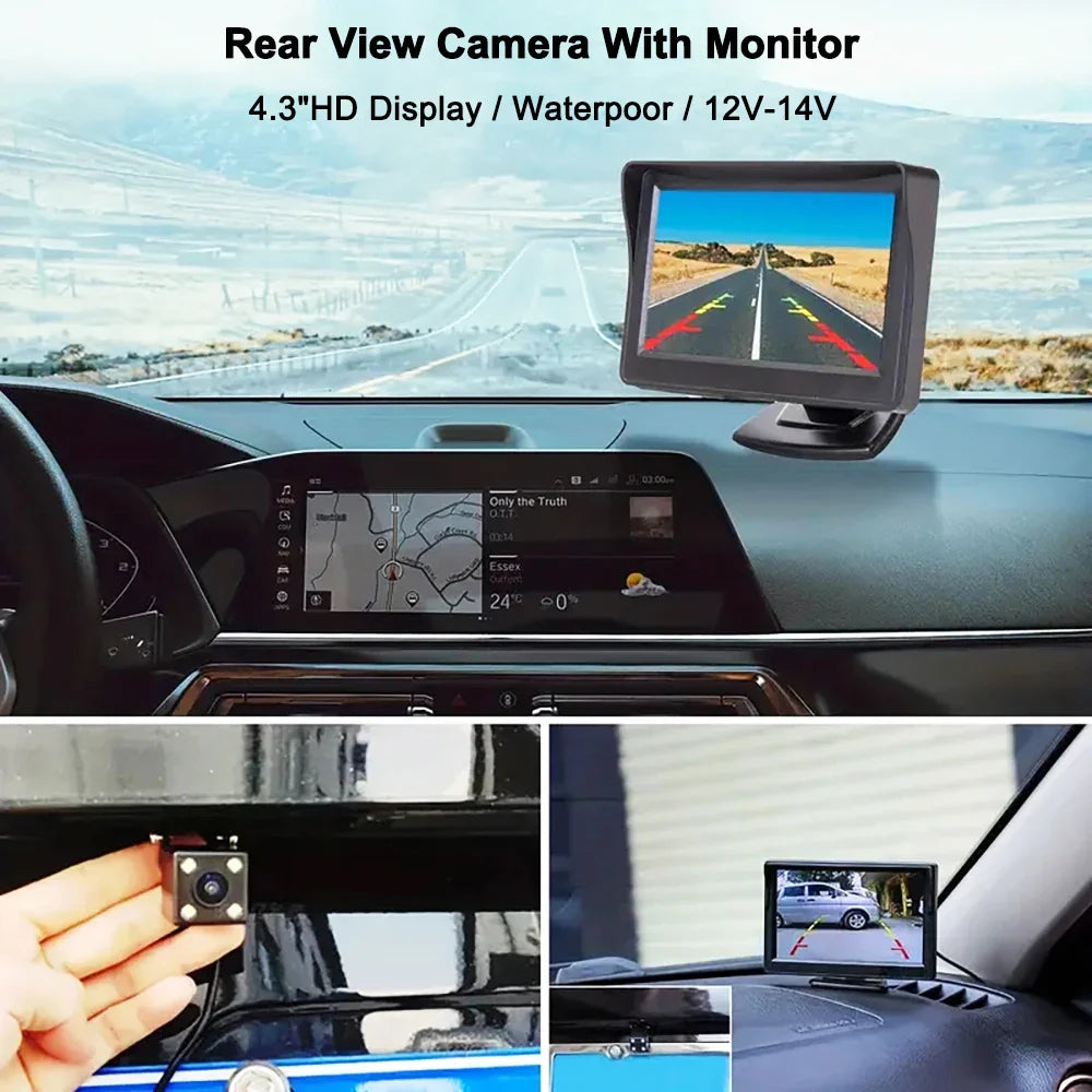 4.3" Car Rear View Monitor – Easy-Install Reversing Camera for Parking System & Vehicle Safety