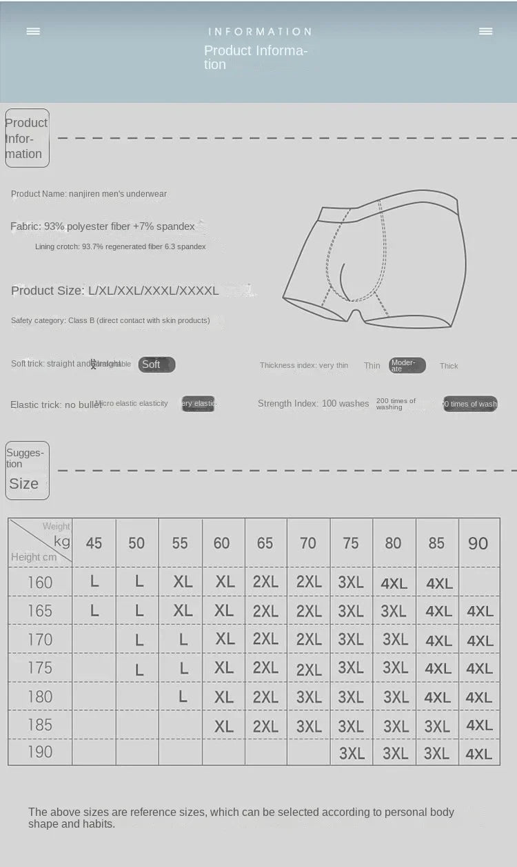 4PCS Men's Ice Silk Boxer Shorts – Breathable, Sexy, Thin Underwear in Sizes L-6XL