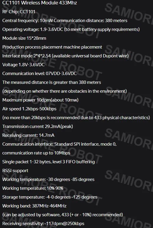 CC1101 433MHz Wireless Transceiver Module — SMA Antenna, Arduino-Compatible Wireless Communication Module