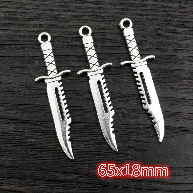 10pcs Antique Silver Sword Charms - DIY Jewelry Making Pendants Necklace Craft Accessories Findings