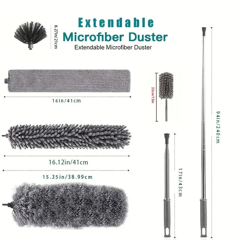Electrostatic Chenille Duster - Retractable Long Pole Cleaning Tool for Windows & Home Dust Removal