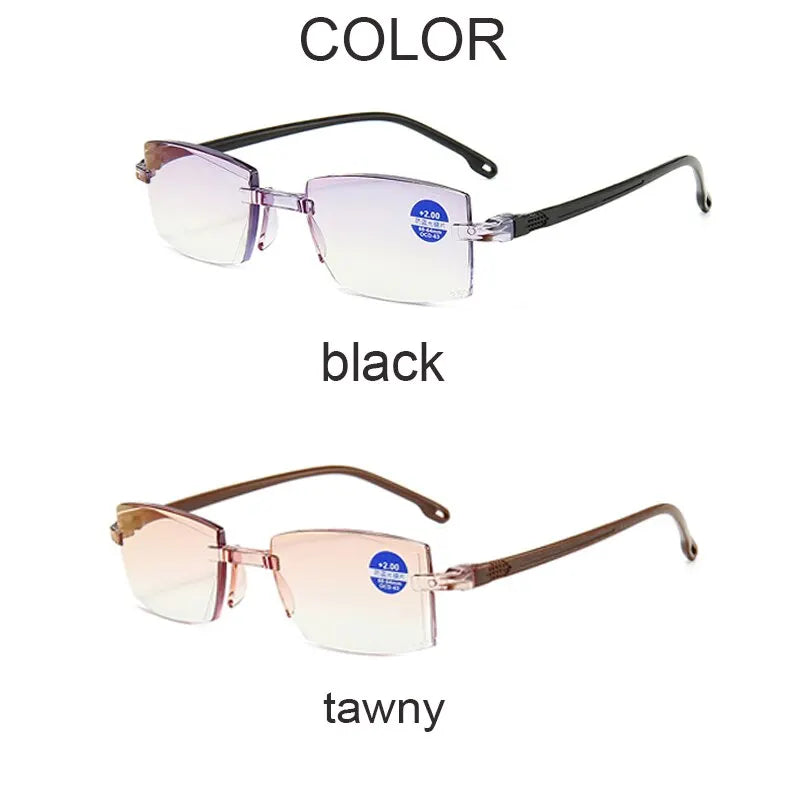 2 Pairs Rimless Reading Glasses - Anti-Blue Light, Bifocal Magnification Eyewear for Men & Women, Presbyopic Glasses +150, +200
