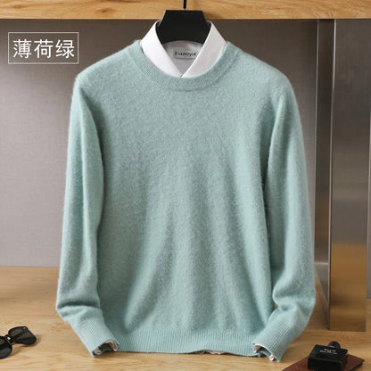 Men's Pure Mink Cashmere Sweater - Luxury O-Neck Long Sleeve Knit Pullover For Autumn & Winter Fashion