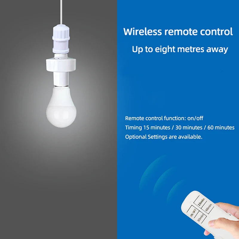 Smart Timer E27 Lamp Holder – Wireless Remote Control Light Socket, 110V-220V, 15m Range, Intelligent ON/OFF Switch