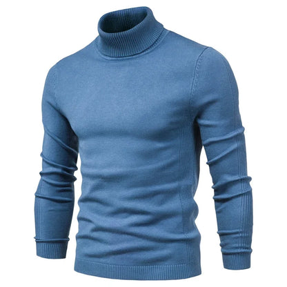 Men's Winter Turtleneck Sweater - Solid Color Warm Slim Fit High Neck Long Sleeve Casual Pullover Top