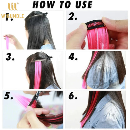 18-Color Clip-In Hair Extensions – 22 Inch Long Straight Synthetic Wig with High Gloss for Women & Children