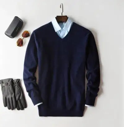 Men's Classic V-Neck Sweater - Cashmere Cotton Blend Warm Autumn Winter Pullover Casual Jumper