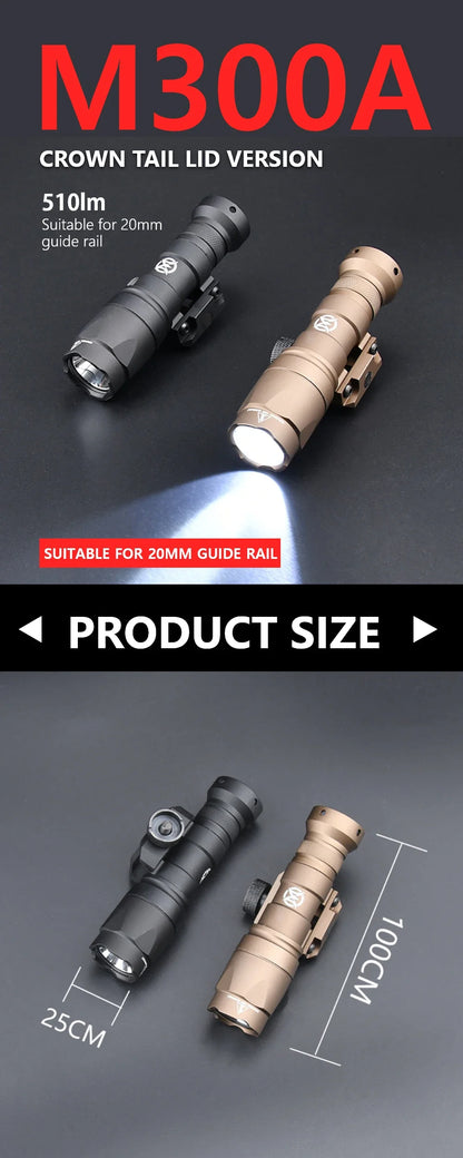WADSN Surefire M300A Tactical Flashlight - Mini Weapon Scout LED Light, 20MM Rail Mount, Momentary & Constant-On Mode