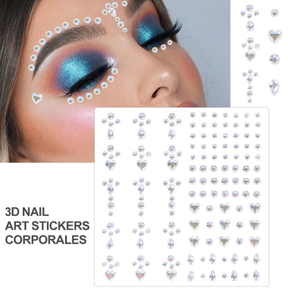 3D Holographic Teardrop Rhinestone Stickers - Self-Adhesive Crystal Diamond Face, Eye & Hair Decoration Tattoos