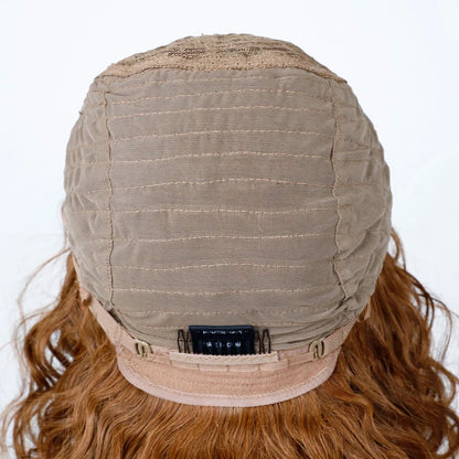 Honey Curly Bob Human Hair Wig — Side Part Pre-Plucked Glueless Brown & Blonde Curly Wig with Fringe Bangs