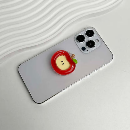 Cute Fruit Phone Holder - Resin Red Apple Foldable Phone Stand & Decorative Socket Grip