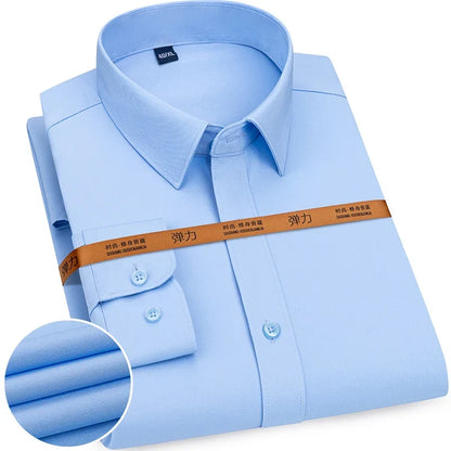 Men's Solid Color Long Sleeve Shirt - Slim Fit Formal Business Casual Dress Shirt