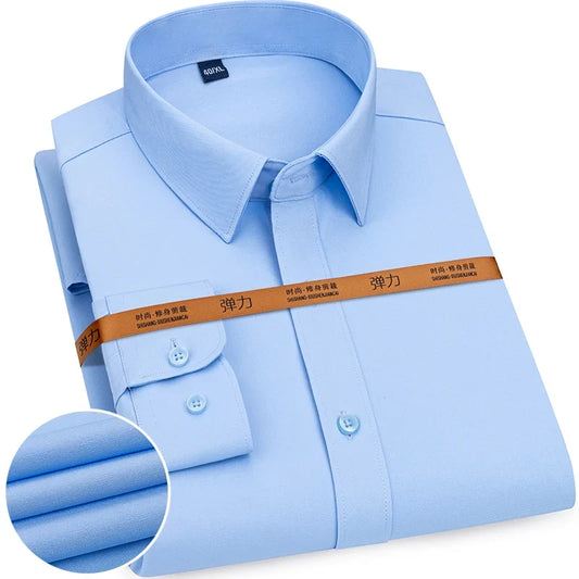 Men's Solid Color Long Sleeve Shirt - Slim Fit Formal Business Casual Dress Shirt