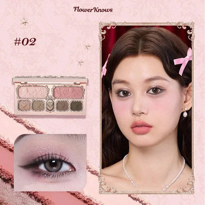 Flower Knows Moonlight Mermaid Eyeshadow Palette – 5-Color Matte, Shimmer & Glitter Waterproof Eye Shadow