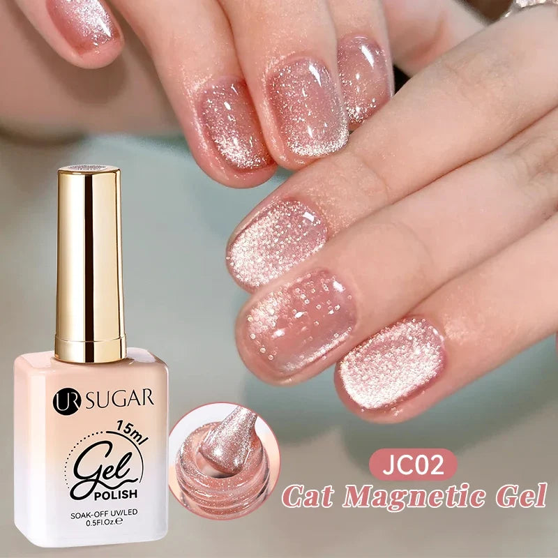UR SUGAR Jelly Pink Cat Magnetic Gel Nail Polish 15ml - Glitter Ice Effect Soak Off UV LED Semi-Permanent Manicure Gel