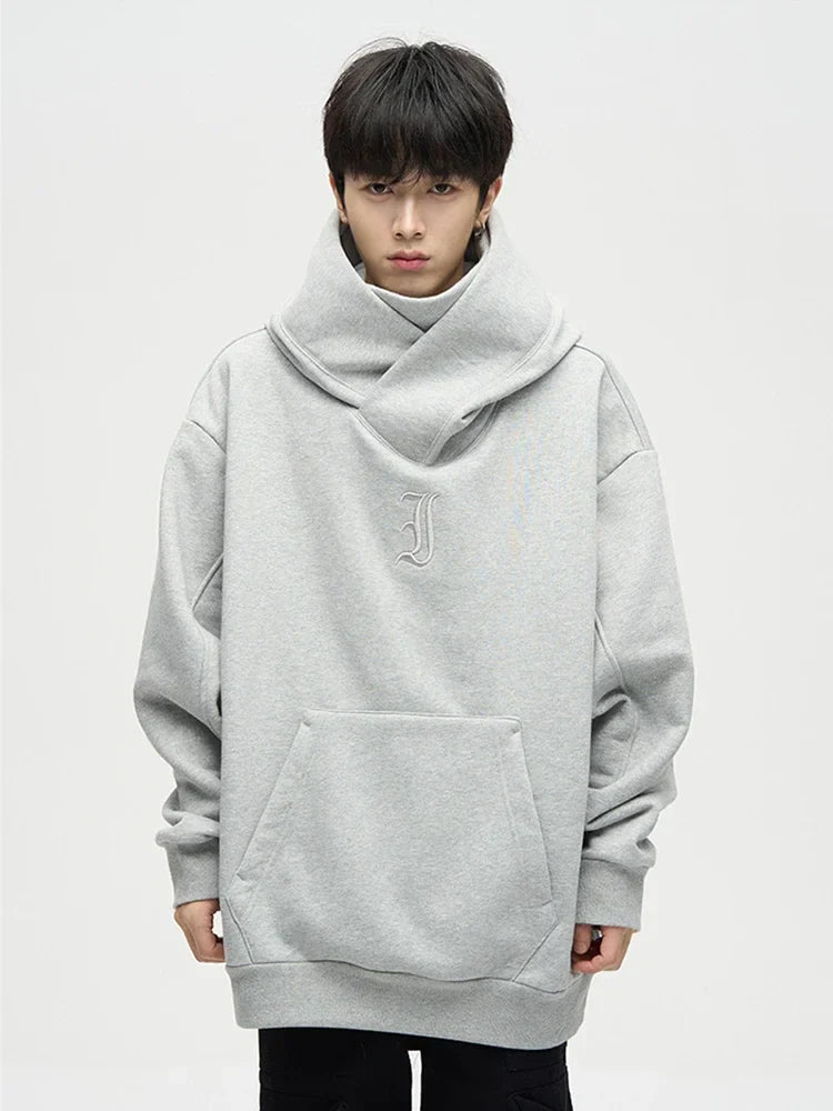 Autumn Ninja Streetwear Turtleneck Hoodie - Men's Embroidered Y2K Vintage Fleece Sweatshirt, Hip Hop Fashion