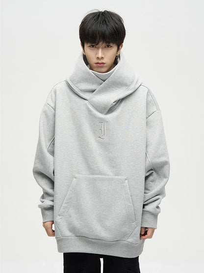 Autumn Ninja Streetwear Turtleneck Hoodie - Men's Embroidered Y2K Vintage Fleece Sweatshirt, Hip Hop Fashion