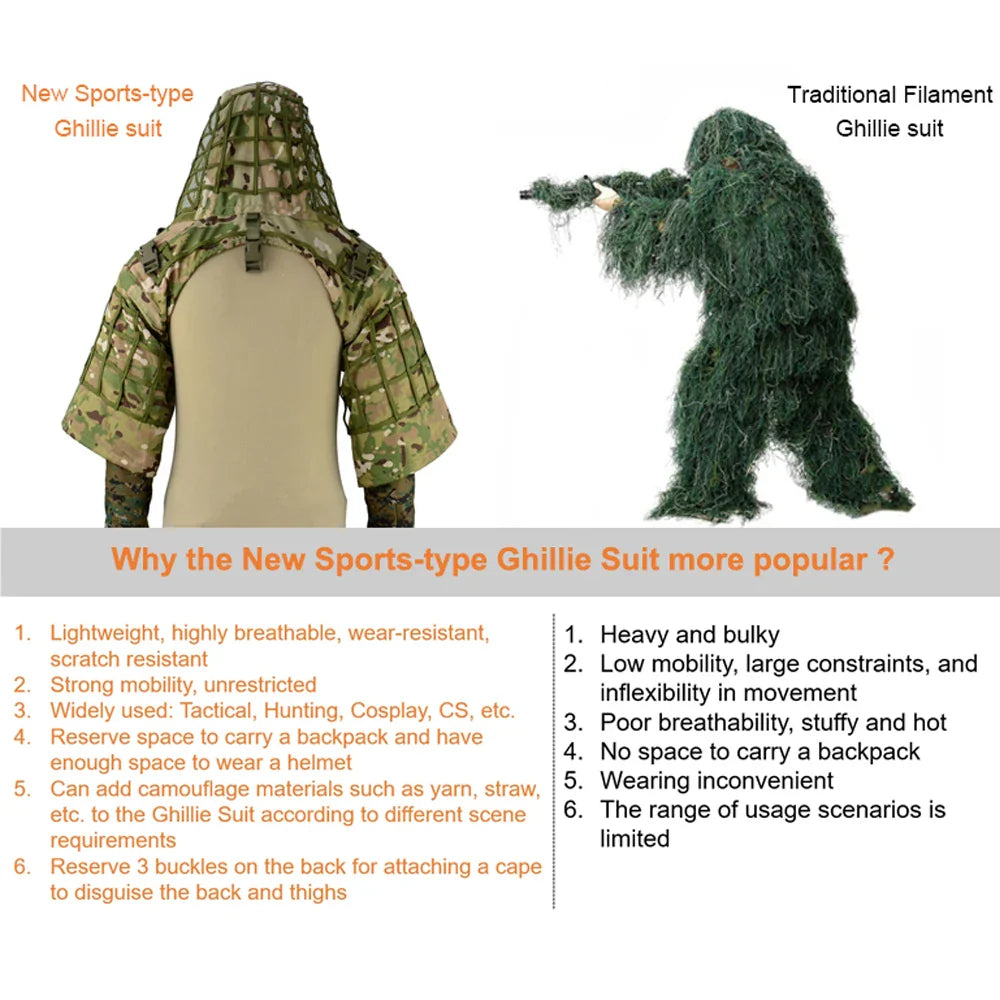 Ghillie Suit Tactical Sniper Coat – Viper Hood Camouflage Clothing for Airsoft, Paintball & Hunting, Ripstop Fabric