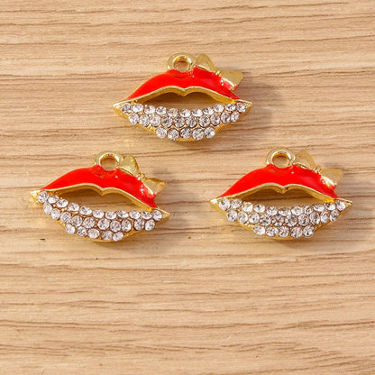10PCS Cute Enamel Lips & Lipstick Charms – Pendants for Jewelry Making, Earrings, Necklaces & Bracelets DIY Crafts