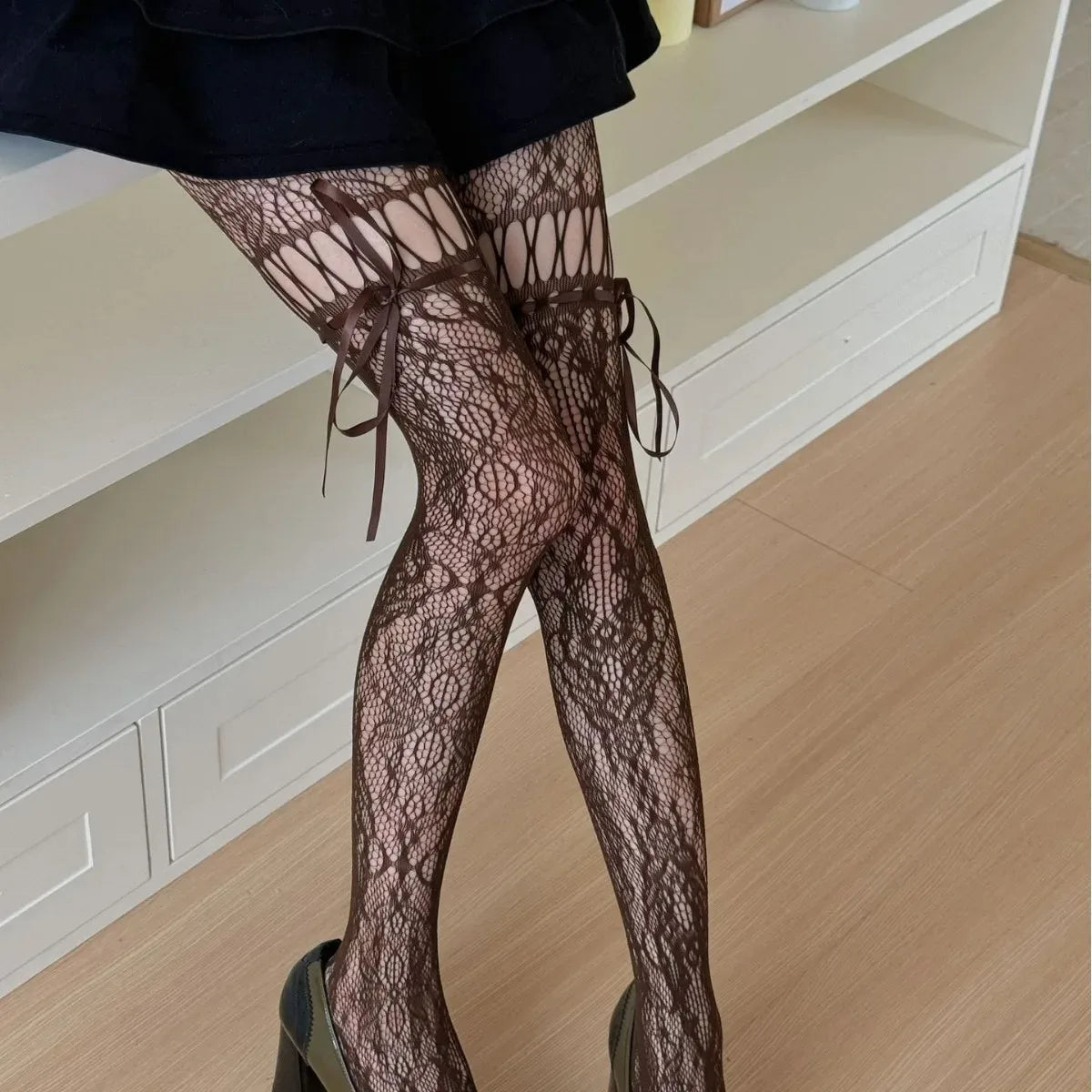 Women's JK Lace Bow Stockings - Sexy Floral Hollow Out Pantyhose for Cosplay, Party & Night Club Fashion