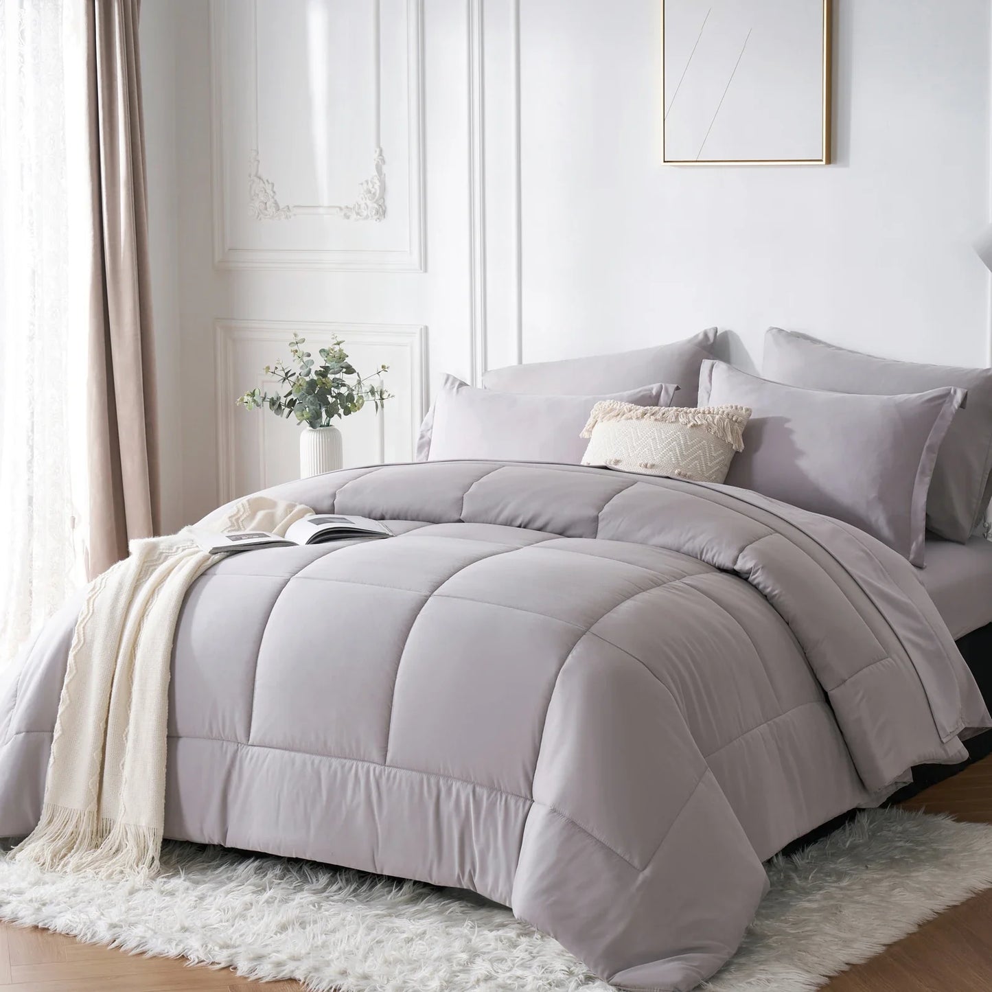 7-Piece Queen Bed-in-a-Bag Comforter Set — Solid Geometry Comforter, Sheets & Pillowcases, Stylish Bedroom Gift