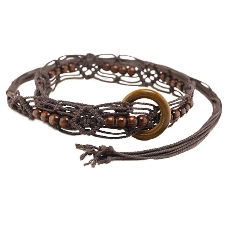 Women’s Vintage Woven Waist Chain - Handmade Brown Beaded Belly Chain Body Jewelry for Jeans, Dresses & Fashion Accessories