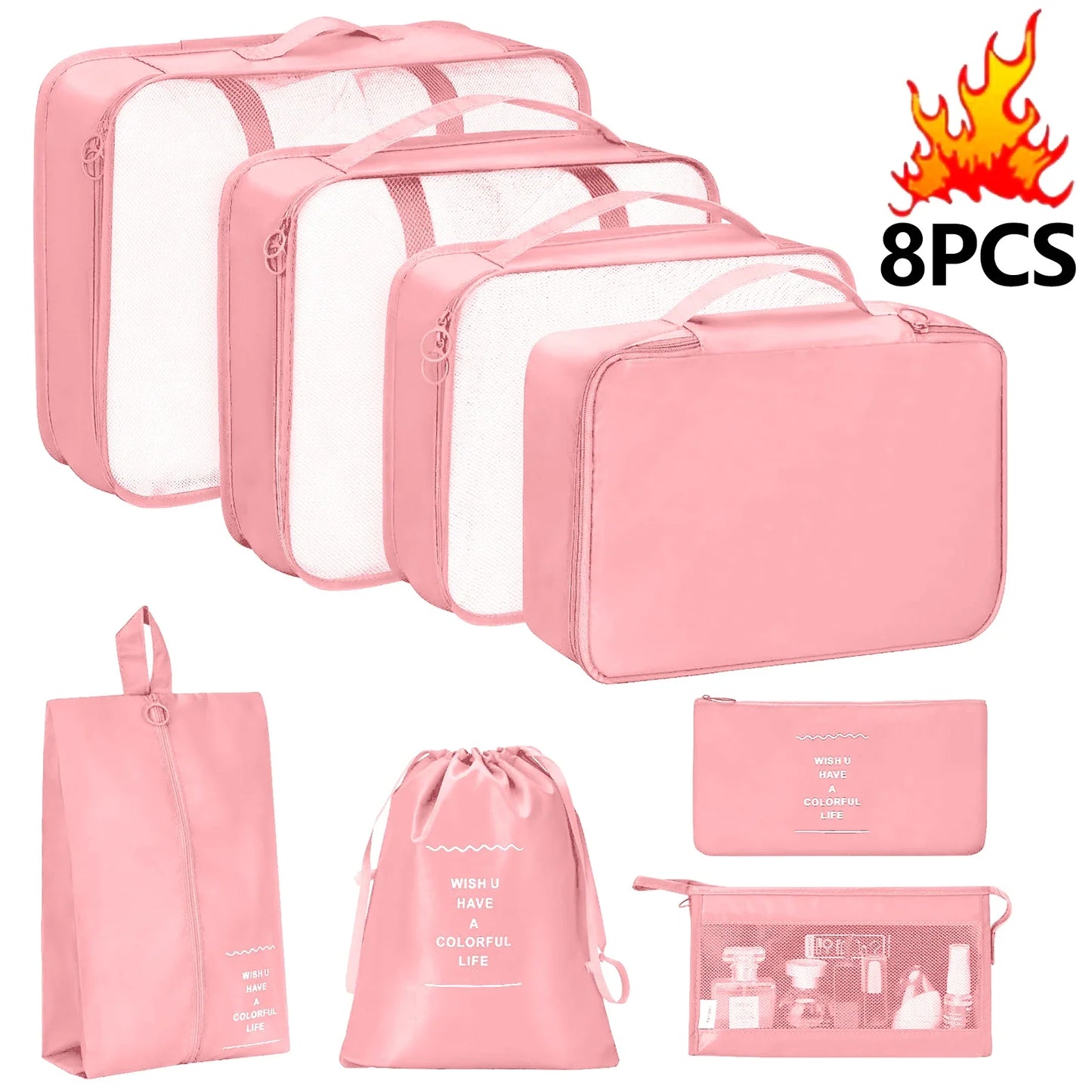 7-Pcs Travel Organizer Packing Cubes Set – Portable Luggage Storage Bags for Clothes, Shoes & Accessories