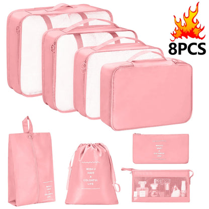 7-Pcs Travel Organizer Packing Cubes Set – Portable Luggage Storage Bags for Clothes, Shoes & Accessories