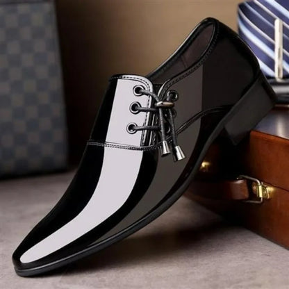 Men's Pointed Toe Patent Leather Dress Shoes - Slip-On Wedding & Business Loafers