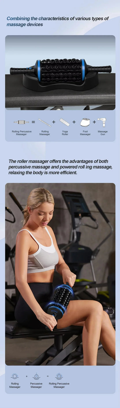 Cordless 360° Roller Body Massager — Rechargeable Percussive Vibrator for Muscle Relaxation, Back, Foot & Leg Therapy