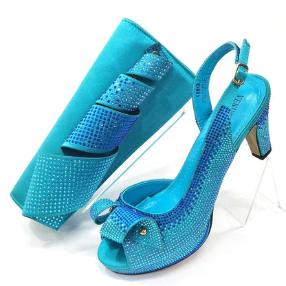 Venus Chan Women’s Rhinestone High Heels & Bag Set - Elegant Peach INS Style African Fashion Design