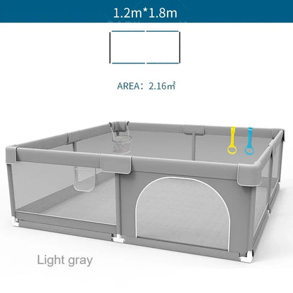 IMBABY Baby Playpen – Light Gray Corralito with Pull Ring, Child Safety Barrier Fence and Ball Box for Baby Playground